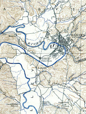 Greater Elkins from a 1908 USGS topographical map.